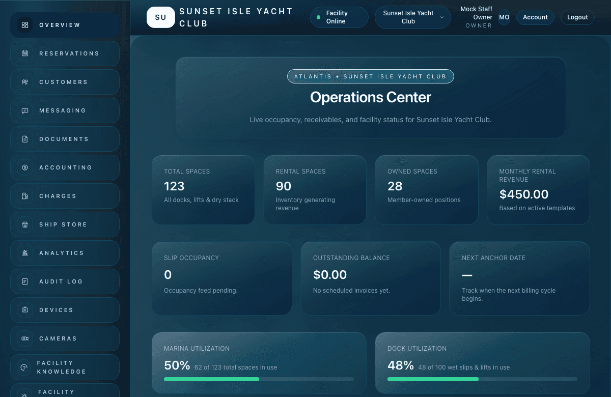 Atlantis Marina operations dashboard