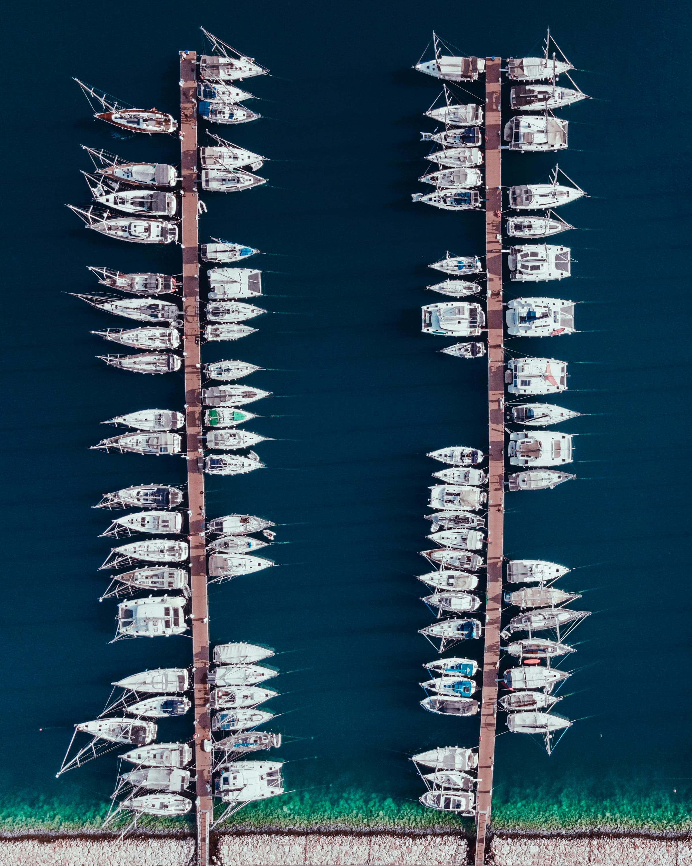 Aerial view of marina slips representing the Atlantis Control Systems team