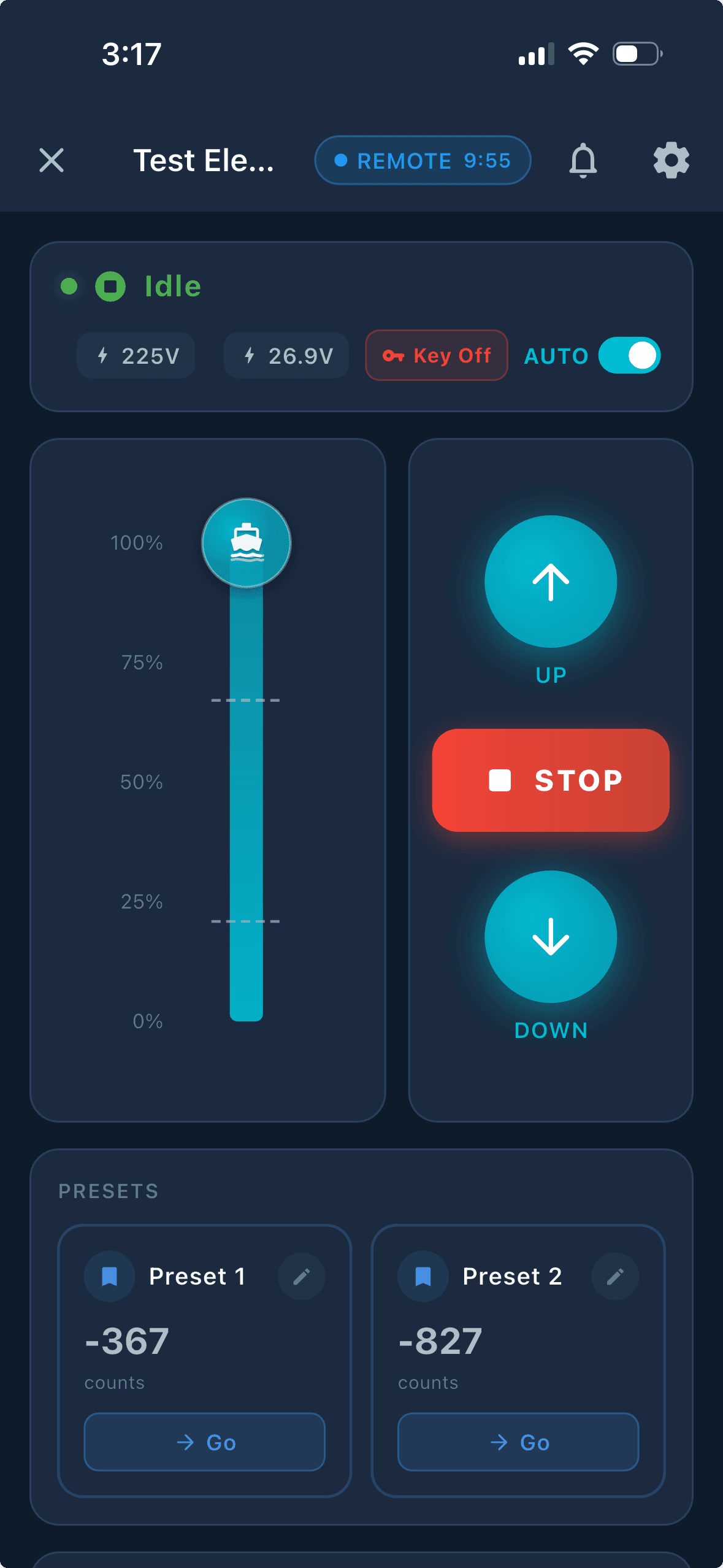 Atlantis Boater App smart lift control screen