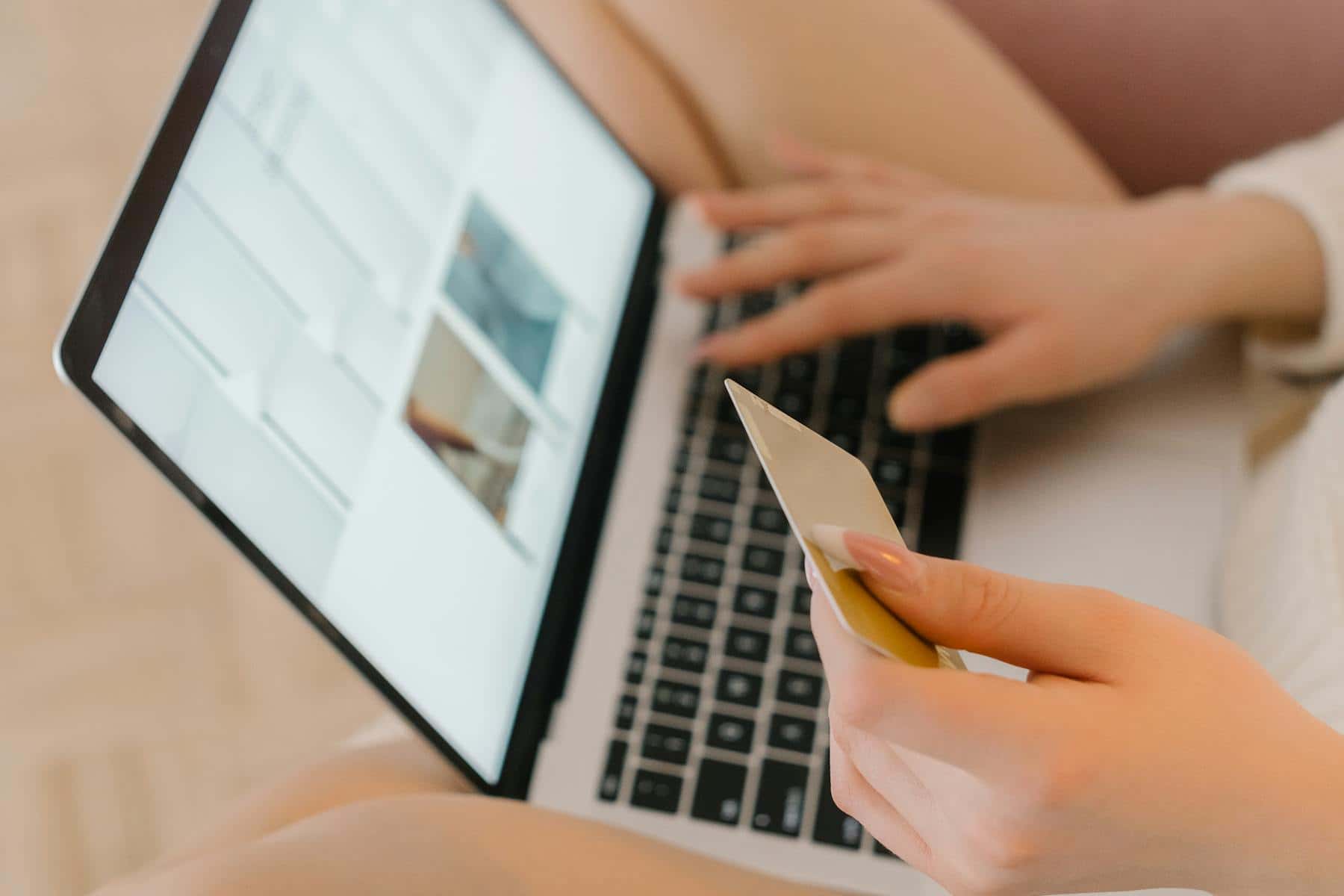 Online card payment on a laptop